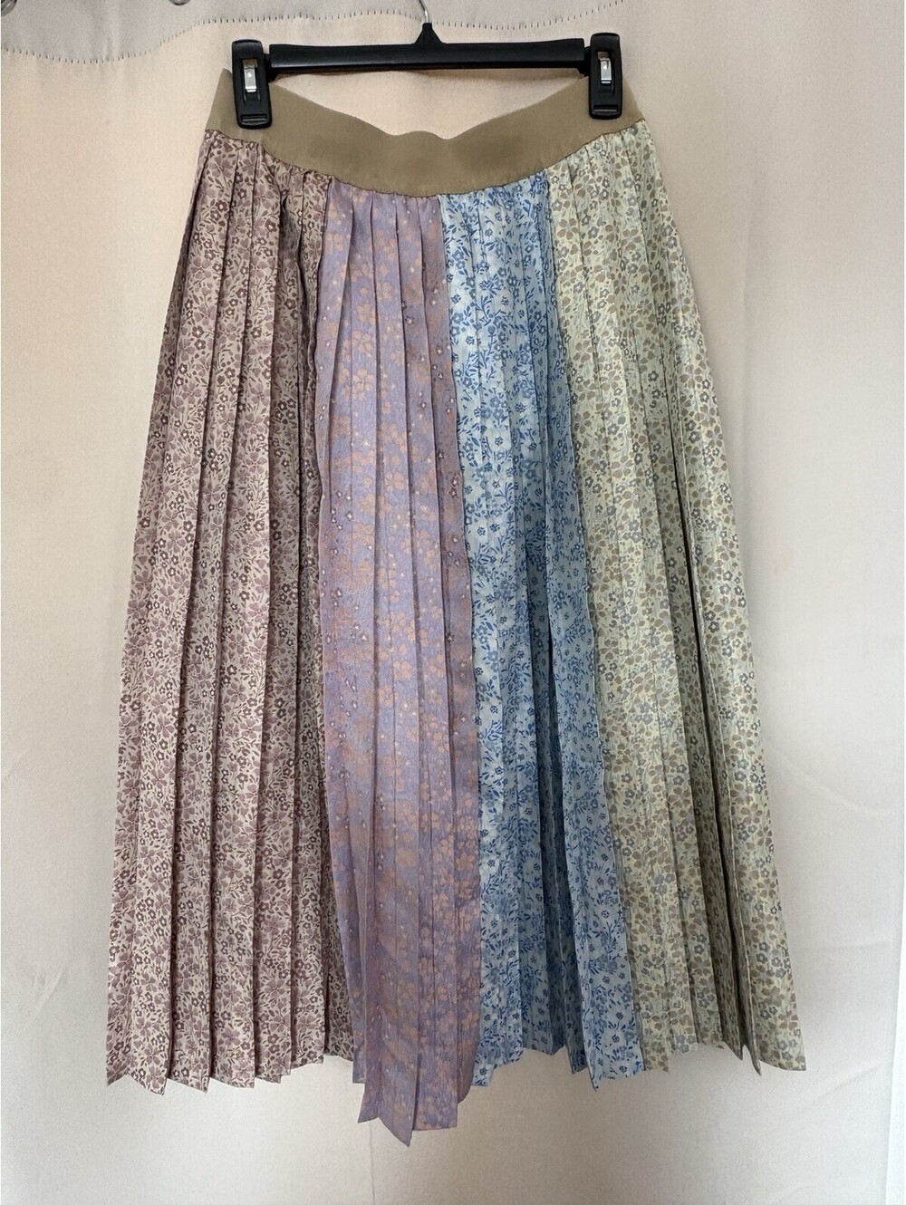 Gemma Albright Patchwork Floral Pleated Midi Skirt (Elastic Waist, Size M)